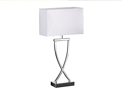 Große LED Tischleuchte & Hockerlampe Höhe 51cm, Fuß Metall chromfarben mit Lampenschirm Stoff Weiß von Honsel Beleuchtung