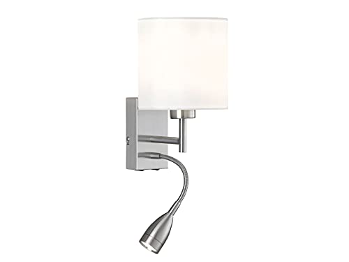 Honsel Beleuchtung Kleine LED Designklassiker Wandleuchte Silber mit Stoffschirm Weiß rund & flexibler Leselampe von Honsel Beleuchtung