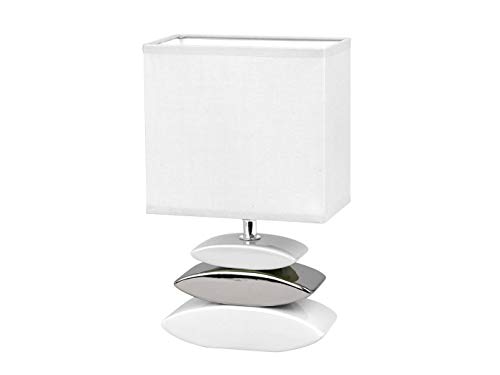 Honsel Beleuchtung Kleine LED Tischlampe Weiß mit Keramikfuß in Steinoptik & Stoffschirm eckig von Honsel Beleuchtung