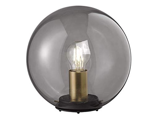 Retro LED Tischlampe Ø25cm schwarz & messingfarben, Rauchglaskugel modern von Honsel Beleuchtung