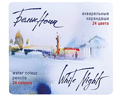 White Nights russische Aquarellstifte 24er Set im Metalletui, holzgefasste Stifte mit hoher Farbbrillanz, weicher Farbabstrich, wasservermalbar von Honsell