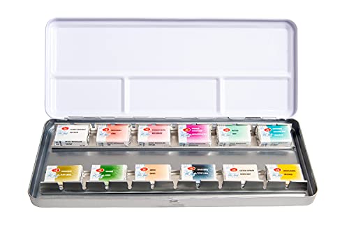 White Nights russischer Aquarellkasten, Sonderedition "letter it out loud", inkl. 12 ganzen Näpfen hochwertiger russischer Aquarellfarbe mit hoher Brillanz und Leuchtkraft von Honsell