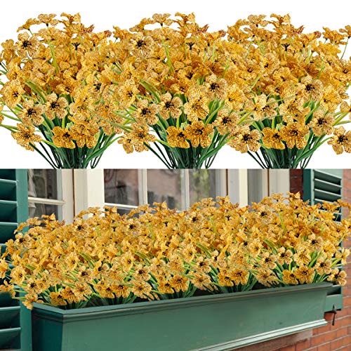 Künstliche Blumen 16 Bündel im Freien UV-beständig gefälschte Blumen kein Verblassen Faux Kunststoff Greenery Sträucher Garten Veranda Fenster Box dekorieren (Gelb) von Honsoste