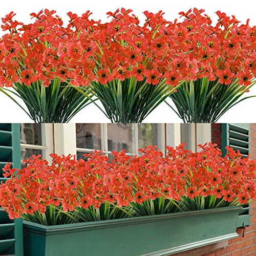 Künstliche Blumen 16 Bündel im Freien UV-beständig gefälschte Blumen kein Verblassen Faux Kunststoff Greenery Sträucher Garten Veranda Fenster Box dekorieren (Orange) von Honsoste