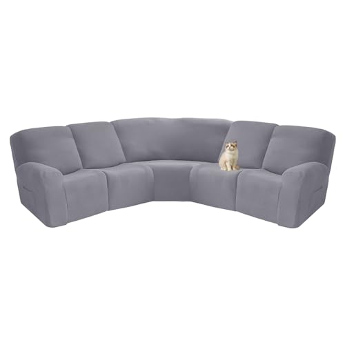 HonunG 7-teilige L-förmige Sofabezug für 4-Sitzer und 1 Ecksitz, Stretch-Jacquard-Liegebezug, Sofabezug für Liegeposition, L-Form, 5-Sitzer, Ecksofa Möbelschutz (Grau) von Honung