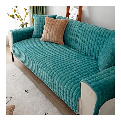 HonunG Kariertes Flanell Schonbezug Sofa, Sofabezug L Form 1 2 3 4 Sitzer,Sofa Überwurf Sofa Cover Ecksofa Weich Dick Anti-Rutsch-Design Sofa Auflage Couch Überzug (Dunkelgrün,70×70cm) von Honung