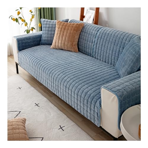 HonunG Couch Überzug,Sofa Überzug 1 2 3 4 Sitzer L Form Sofa Cover Sofa-Schutzhülle Ecksofa,Flanell Sofabezug Fühlt Sich Weich Anti-Rutsch-Design Sofa Auflage (Grau Blau,110×160cm) von HonunG