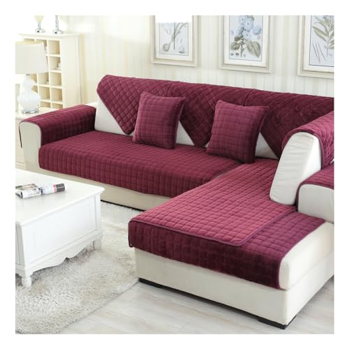 HonunG Couch Überzug,Sofa Überzug 1 2 3 4 Sitzer L Form Sofa Cover Sofa-Schutzhülle Ecksofa,Flanell Sofabezug Fühlt Sich Weich Anti-Rutsch-Design Sofa Auflage (Weinrot,70×90cm) von Honung