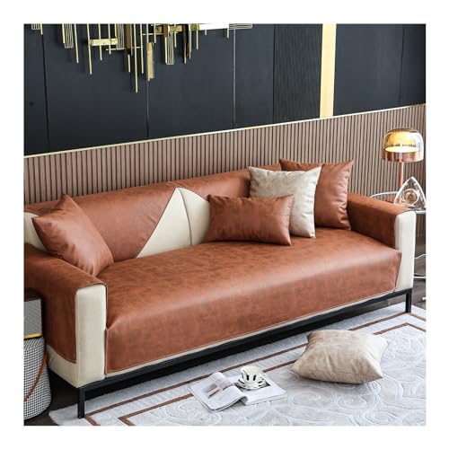 HonunG Kunstleder Sofabezug Sofaschoner Wasserdicht rutschfest 1 2 3 4 Sitzer,L Form Sofaüberwurf,Vintage Design Sofa Überzug Ecksofa Couch Überzug Sofa Überwurf (Braun,110×180cm) von HonunG