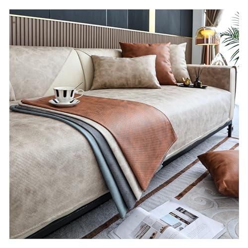 HonunG Sofa Überzug- für 1-4 Sitzer,Couch Überzug Kunstleder Sofaschoner rutschfest,Sofa Uberzug l Form Sofa Cover für Haushalte Sofa Überzug Ecksofa Sofaüberwurf (Beige,90×160cm) von HonunG