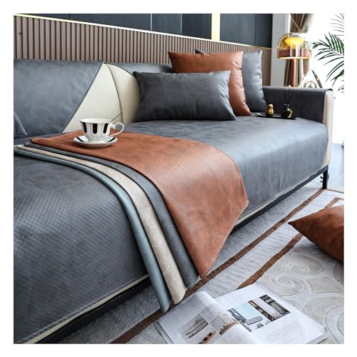 HonunG Sofa Überzug- für 1-4 Sitzer,Couch Überzug Kunstleder Sofaschoner rutschfest,Sofa Uberzug l Form Sofa Cover für Haushalte Sofa Überzug Ecksofa Sofaüberwurf (Dunkelgrau,90×180cm) von HonunG