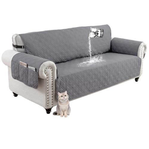 HonunG Sofaschoner, Sofa Abdeckung 1 2 3 4 Sitzer, wasserdicht rutschfest Sofa Protektoren Slipcover mit Seite Lagerung Tasche,Schonbezug, Sofaüberwurf, Sofabezug (1 Sitzer,Grau) von HonunG