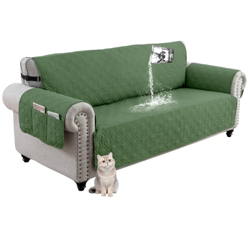 HonunG Sofaschoner, Sofa Abdeckung 1 2 3 4 Sitzer, wasserdicht rutschfest Sofa Protektoren Slipcover mit Seite Lagerung Tasche,Schonbezug, Sofaüberwurf, Sofabezug (Großer 2-Sitzer,Grün) von HonunG