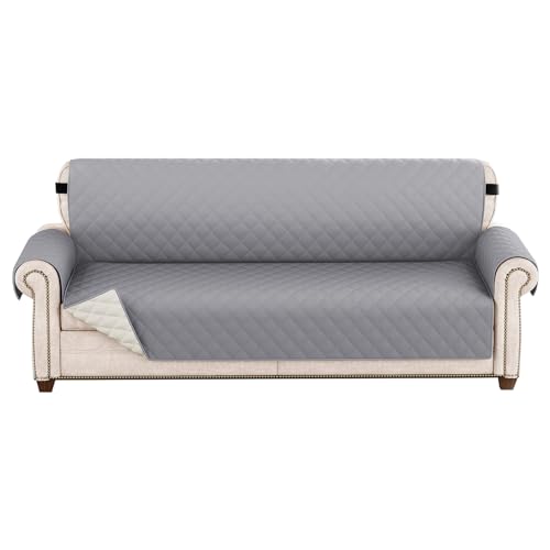 Sofa Überzug 1 2 3 4 Sitzer, Wasserdicht Sofabezug, Sessel Überzug, Sofaschoner rutschfest, Wende Sofa Cover,Sofaschutz Mit Gummiband für Hunde, Haustiere, Kinder (Hell Grau,3 Sitzer) von HonunG