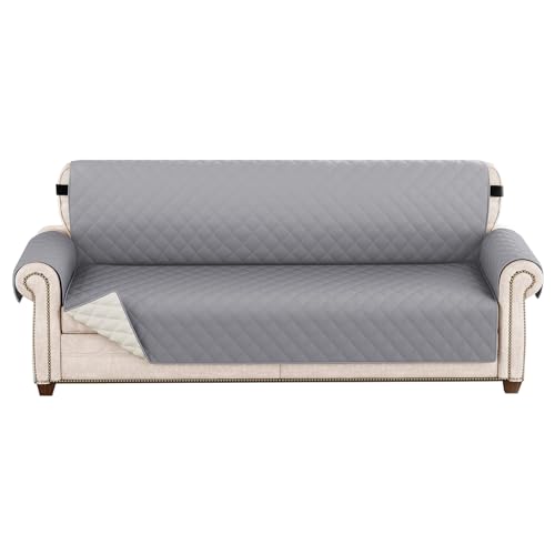 Sofa Überzug 1 2 3 4 Sitzer, Wasserdicht Sofabezug, Sessel Überzug, Sofaschoner rutschfest, Wende Sofa Cover,Sofaschutz Mit Gummiband für Hunde, Haustiere, Kinder (Hell Grau,3 Sitzer) von Honung