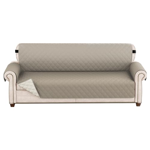 Sofa Überzug 1 2 3 4 Sitzer, Wasserdicht Sofabezug, Sessel Überzug, Sofaschoner rutschfest, Wende Sofa Cover,Sofaschutz Mit Gummiband für Hunde, Haustiere, Kinder (Khaki,3 Sitzer) von HonunG