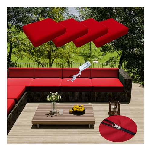 4 Stück Terrassenkissenbezüge, Wasserdicht, Ersatz-Kissenbezüge für Gartenmöbel, Outdoor-Couch Kissenbezug mit Reißverschluss für Rattan-Möbel, Terrassen-Sofa (33 * 65cm,Rot) von HonunGron