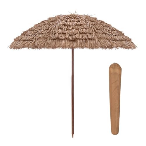 HonunGron 1.6m/2m/2.4m/3m Sonnenschirm Hawaii mit Ständer,Strandschirm Knickbar,Balkonschirm Höhenverstellbar,Strohschirm mit Tragetasche,Sonnenschirm für Garten,Strand,Outdoor (1.6m) von HonunGron