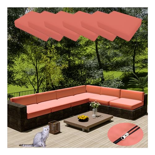 HonunGron 6 Stück Sofa Sitzkissenbezug Wasserdichter Mit Reißverschluss,Outdoor Sitzgruppe Sofasitzbezug Sofakissen-Schonbezüge für Garten,Terrasse Ecksofa Gartengarnitur (33 * 65cm,Korall Rot) von HonunGron