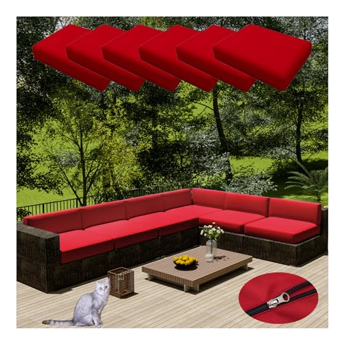 HonunGron 6 Stück Sofa Sitzkissenbezug Wasserdichter Mit Reißverschluss,Outdoor Sitzgruppe Sofasitzbezug Sofakissen-Schonbezüge für Garten,Terrasse Ecksofa Gartengarnitur (55 * 45cm,Rot) von HonunGron