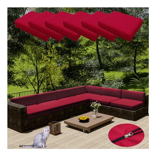 HonunGron 6 Stück Sofa Sitzkissenbezug Wasserdichter Mit Reißverschluss,Outdoor Sitzgruppe Sofasitzbezug Sofakissen-Schonbezüge für Garten,Terrasse Ecksofa Gartengarnitur (60 * 55cm,Magenta) von HonunGron