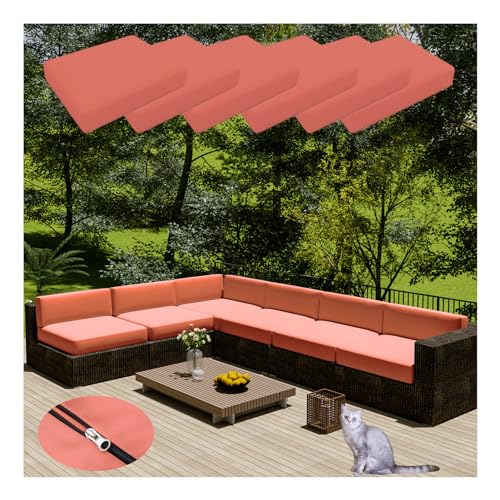 HonunGron 6 Stück Wasserdicht Sofa Sitzkissenüberzüge Mit Reißverschluss, Anti-Fade Outdoor Bezüge für Gartenpolster, Auflagen überwürfe Hussen für Rattan-Möbel/Terrassen-Sofa (33 * 65cm,Korall Rot) von HonunGron