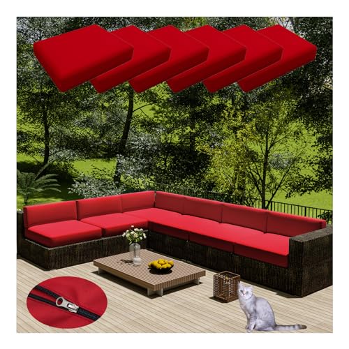 HonunGron 6 Stück Wasserdicht Sofa Sitzkissenüberzüge Mit Reißverschluss, Anti-Fade Outdoor Bezüge für Gartenpolster, Auflagen überwürfe Hussen für Rattan-Möbel/Terrassen-Sofa (50 * 55cm,Rot) von HonunGron