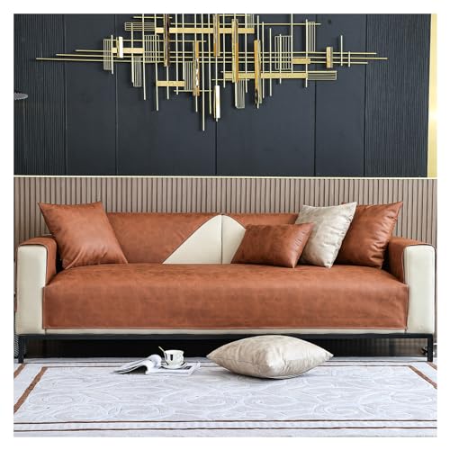 HonunGron Kunstleder Sofabezug Sofaschoner Wasserdicht rutschfest 4 3 2 1 Sitzer, L Form Sofaüberwurf, Sofadecke, Vintage Design Sofa Überzug Ecksofa Couch Überzug Couch Überwurf (Braun,90×180cm) von HonunGron