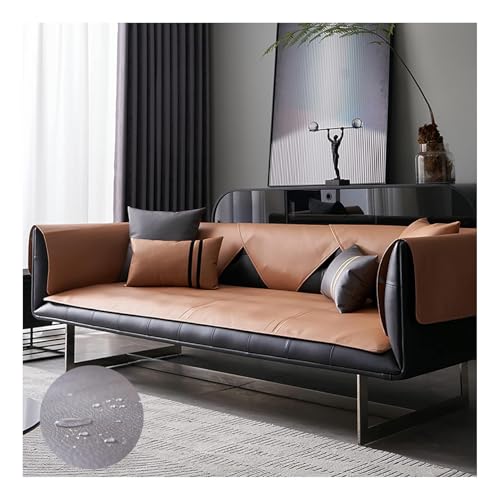 HonunGron Leder Sofabezug 1 2 3 4 Sitzer, rutschfest Sofa Überwurf, Universelle Wasserdicht L Form Sofa Abdeckung, Sofaüberwurf Sofaschoner für Hunde, Katzen, Haustiere (Braun,60x60cm) von HonunGron