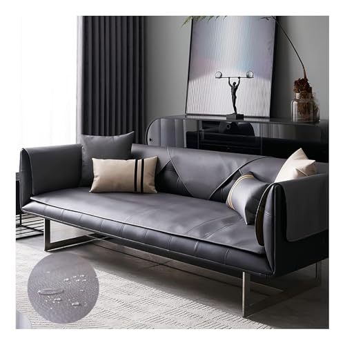 HonunGron Leder Sofabezug 1 2 3 4 Sitzer, rutschfest Sofa Überwurf, Universelle Wasserdicht L Form Sofa Abdeckung, Sofaüberwurf Sofaschoner für Hunde, Katzen, Haustiere (Dunkelgrau,70x70cm) von HonunGron