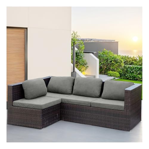 HonunGron Outdoor Sofa Sitzkissenbezug Wasserdicht, Terrassenstuhl Hochelastische Sofakissen Bezug Abnehmbar, Wetterfest Sofabezug für Garten Möbel aus Rattan (Grau,Rückendeckel) von HonunGron