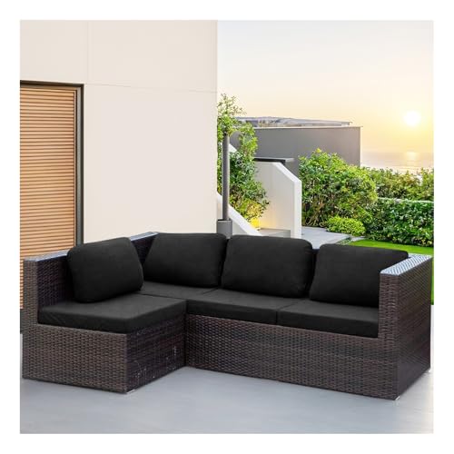 HonunGron Outdoor Sofa Sitzkissenbezug Wasserdicht, Terrassenstuhl Hochelastische Sofakissen Bezug Abnehmbar, Wetterfest Sofabezug für Garten Möbel aus Rattan (Schwarz,Rückendeckel) von HonunGron