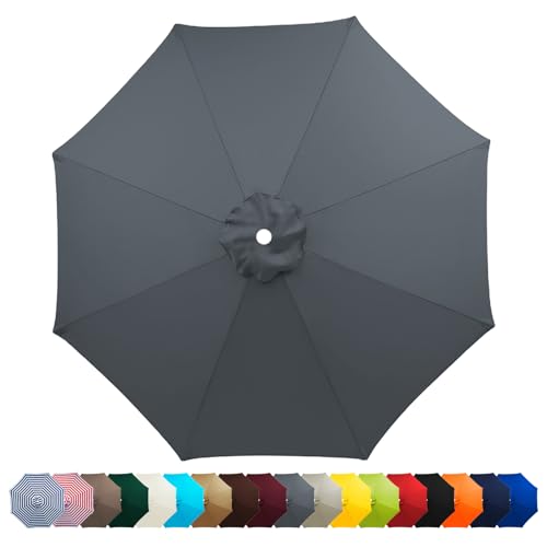 HonunGron Sonnenschirm Ersatzbezug 2M/2.3M/2.5M/2.7M/3M 6 Streben/8 Streben,UV 50+ Patio Umbrella Cloth Cover Sonnenschirm Strand Garten Runden Sonnenschirm Ersatzteile (6 Streben-2.5m,Grau) von HonunGron