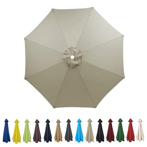 HonunGron Sonnenschirm Ersatzbezug 2m/2.7m/3m 8 Rippen/6 Rippen,UV-Schutz Patio Umbrella Cloth Cover Terrasse Sonnenschirm Ersatzteile für Balkon, Garten,Pool und Strand (2.7m / 6 Rippen,Taupe) von HonunGron