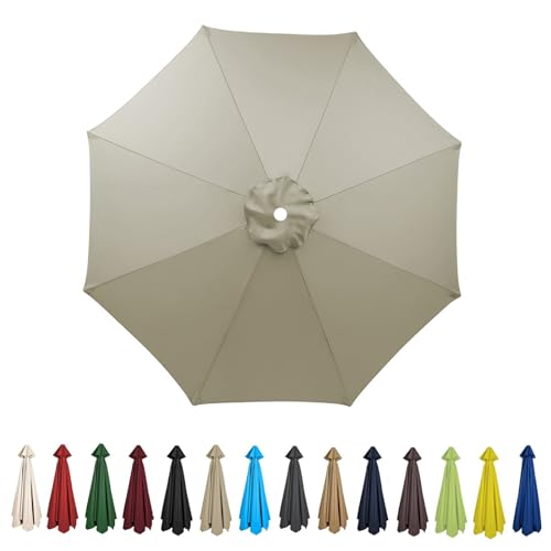 HonunGron Sonnenschirm Ersatzbezug 2m/2.7m/3m 8 Streben/6 Streben,Anti-Ultraviolett Patio Umbrella Cloth Cover Sonnenschirm Strand Garten Runden Sonnenschirm Ersatzteile (2.7m-6 Streben,Taupe) von HonunGron