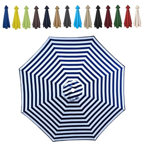 HonunGron Sonnenschirm Ersatzbezug 2m/2.7m/3m 8 Streben/6 Streben,UV-Schutz Patio Umbrella Cloth Cover Für Outdoor Terrassenschirm Strandschirm Sonnenschirm (2.7m/8 Ribs,Blau Weiß) von HonunGron