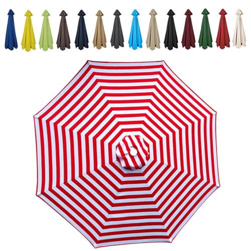 HonunGron Sonnenschirm Ersatzbezug 2m/2.7m/3m 8 Streben/6 Streben,UV-Schutz Patio Umbrella Cloth Cover Für Outdoor Terrassenschirm Strandschirm Sonnenschirm (2.7m/8 Ribs,Rot Weiß) von HonunGron