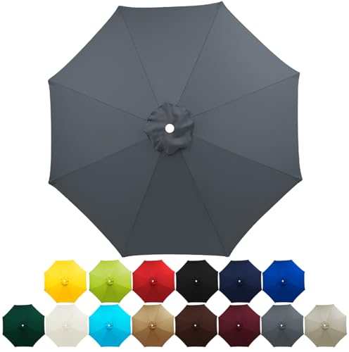 HonunGron Sonnenschirm Ersatzbezug 2m 2.7m 3m 8 Rippen/6 Rippen,UV 50+ Patio Umbrella Cloth Cover Stoff Ersetzen Für Garten Terrasse Strand Pool Markt Tisc Ampelschirm (6 Ribs-2.7m(8.8ft),Grau) von HonunGron