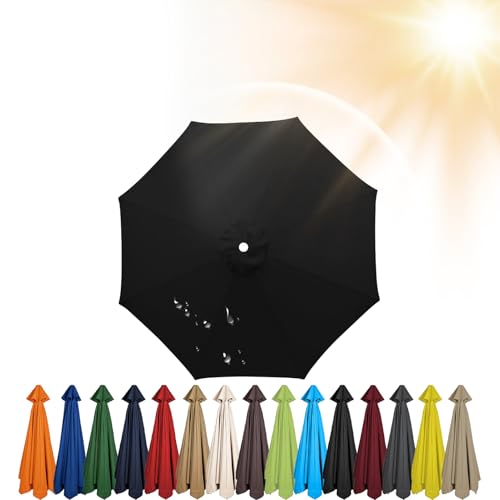 HonunGron Sonnenschirm Ersatzbezug 3.5m/3.0m/2.8m/2.7m/2.5m/2.3m/2m 6/8 Streben, Sonnenschirm Stoff Uv Schutz 50 Windfest Strand Terrasse Garten Sonnenschirm Ersatzteile (300 cm 8 streben,Schwarz) von HonunGron