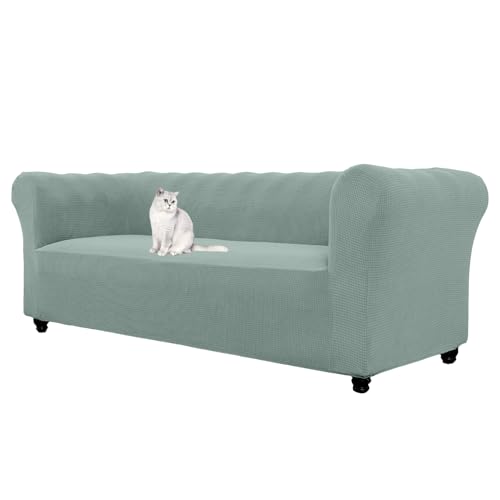 HonunGron Stretch Chesterfield Sofa Überzug 1 2 3 Sitzer, Elasthan Jacquard Couch Überzug, Sofaschutz rutschfest Sofaüberwurf Waschbare Sofabezug für Gebogene Sofa Sessel (Grau Grün,3 Sitzer) von HonunGron