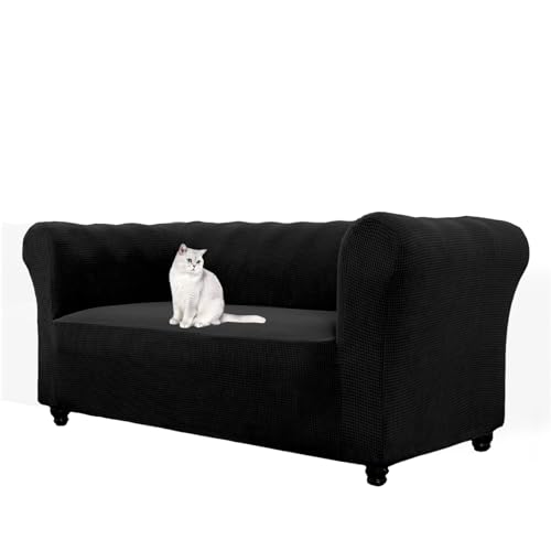 HonunGron Stretch Chesterfield Sofa Überzug 1 2 3 Sitzer, Elasthan Jacquard Couch Überzug, Sofaschutz rutschfest Sofaüberwurf Waschbare Sofabezug für Gebogene Sofa Sessel (Schwarz,2 Sitzer) von HonunGron
