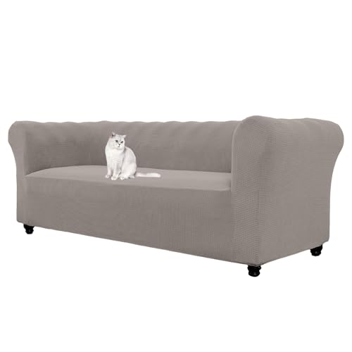 HonunGron Stretch Chesterfield Sofa Überzug 1 2 3 Sitzer, Elasthan Jacquard Couch Überzug, Sofaschutz rutschfest Sofaüberwurf Waschbare Sofabezug für Gebogene Sofa Sessel (Taupe,3 Sitzer) von HonunGron