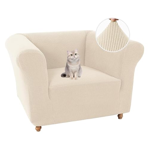 HonunGron Stretch Chesterfield Sofabezug 1 Stück Sofa Schonbezug mit Armlehne Spandex Jacquard Waschbare Sofa Überwürfe Anti-Rutsch-Couchbezug Möbelschutz für Haustiere (1 Sitzer,Beige) von HonunGron