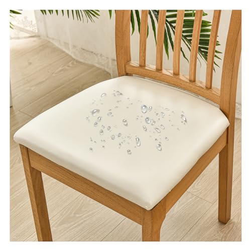 HonunGron Stuhlbezug,Wasserdichtes PU Leder Stretch Stuhlhussen 4er 6er 8er Set,Weiche Abnehmbare Waschbare Sitzbezüge für Esszimmerstühle Bürostuhl Armlehnen Stuhl (Beige,6 Stück) von HonunGron