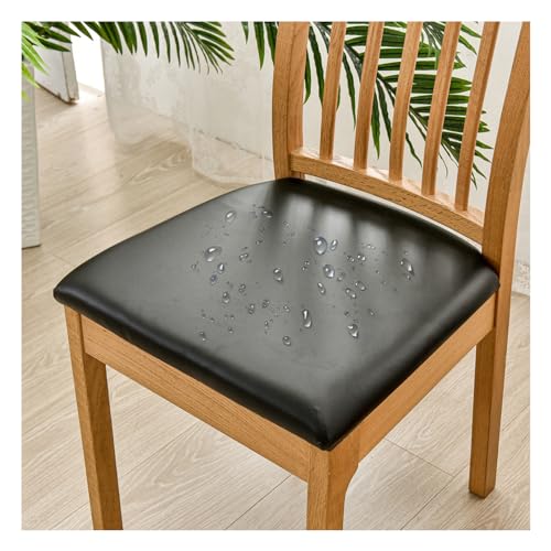 HonunGron Stuhlbezug,Wasserdichtes PU Leder Stretch Stuhlhussen 4er 6er 8er Set,Weiche Abnehmbare Waschbare Sitzbezüge für Esszimmerstühle Bürostuhl Armlehnen Stuhl (Schwarz,4 Stück) von HonunGron