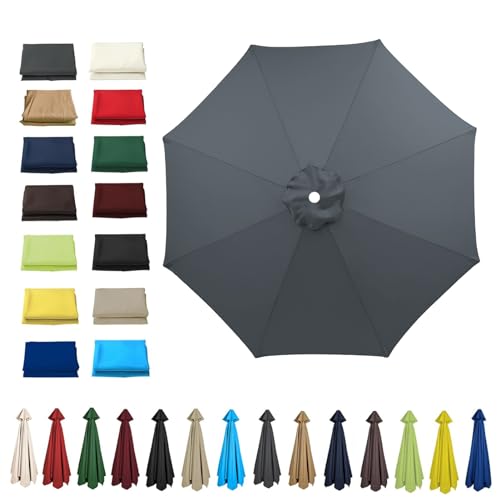 HonunGron UV50 Sonnenschirm Ersatzbezug 2m/2.7m/3m 6-Streben/8-Streben, Ersatzstoff Für Patio Garten Sonnenschirm, Mit Schirmbelüftung, Runden Sonnenschirm Ersatzteile (3m - 6 Streben,Grau) von HonunGron