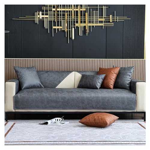 Kunstleder Sofabezug Sofaschoner Wasserdicht Rutschfest 4 3 2 1 Sitzer, L Form Sofaüberwurf, Sofadecke, Vintage Design Sofa Überzug Ecksofa Couch Überzug Couch Überwurf (Dunkelgrau,90×160cm) von HonunGron
