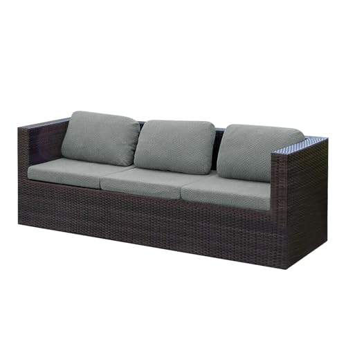 Outdoor Sofa Sitzkissenbezug Wasserdicht, Terrassenstuhl Stretch Sofakissen Bezug Abnehmbar, Wetterfest Sofabezug für Garten Möbel aus Rattan (Hell Grau,3 Sitzer) von HonunGron