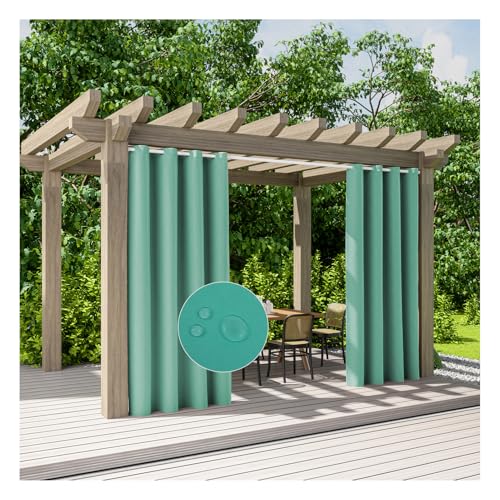 Outdoor Vorhang Wasserdicht mit Ösen Oben, Blickdicht Wetterfest Sonnenschutz Vorhänge Sichtschutz Gardine für Garten Pavillon Terrasse Veranda (2 Stück | 140X260cm(B X H),Grün) von HonunGron