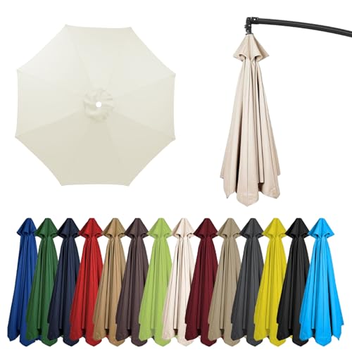 Sonnenschirm Ersatzbezug 2M/2.7M/3M 6 Rippen/8 Rippen,UV 50+ Garten Umbrella Cloth Cover Sonnenschirm Ersatz Stoff Für Patio Terrasse Hof Strand Pool Markt Tisc (3m-8 Rippen,Beige) von HonunGron